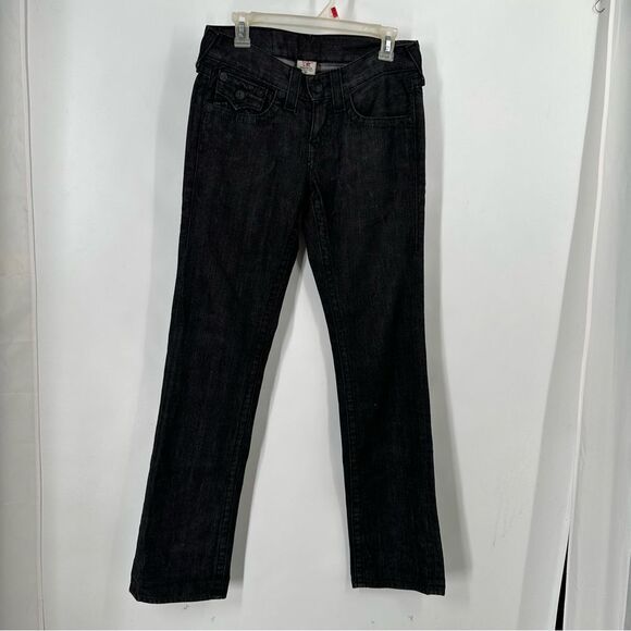 True Religion Size 28 Dark Grey Ricky Flap Bootcut Jeans 100% Cotton - Picture 1 of 9